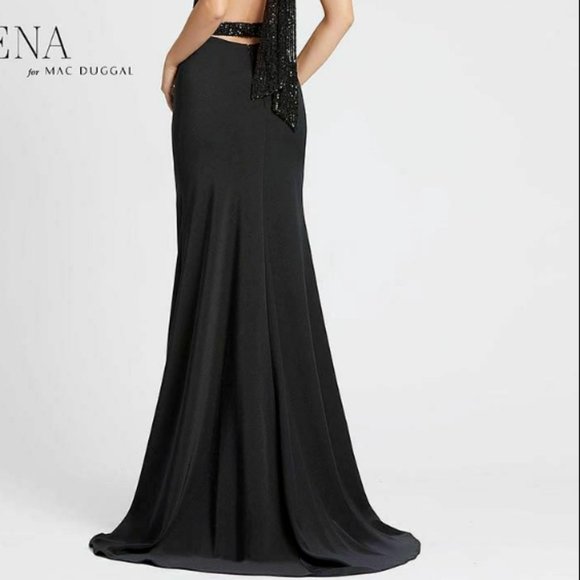 MAC DUGGAL 26262I EXPOSED BACK SEQUIN BOW BLACK GOWN sz 2 - Picture 7 of 9